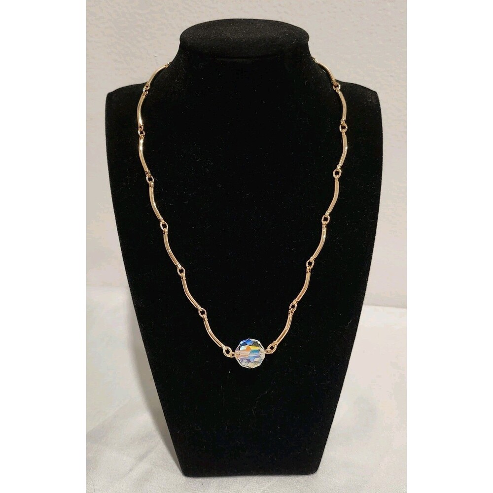 Sarah Coventry Goldtone Link & Iridescent Bead 16" Necklace Vintage